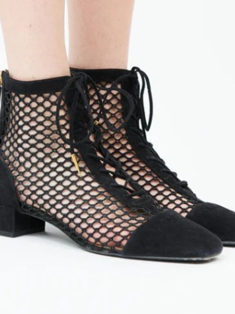 Dior Naughtily-D Black Suede & Resille/Mesh Ankle Boots Size: Us 8.5 /Eu 38.5